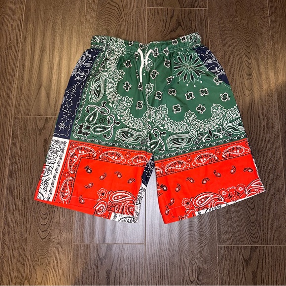 Casual Bandana Multicoloured Paisley Pattern Button Shirt Short Set Size Large - Picture 6 of 11